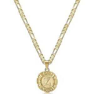 New Z Initial Letter Coin Style Chain Link Necklace